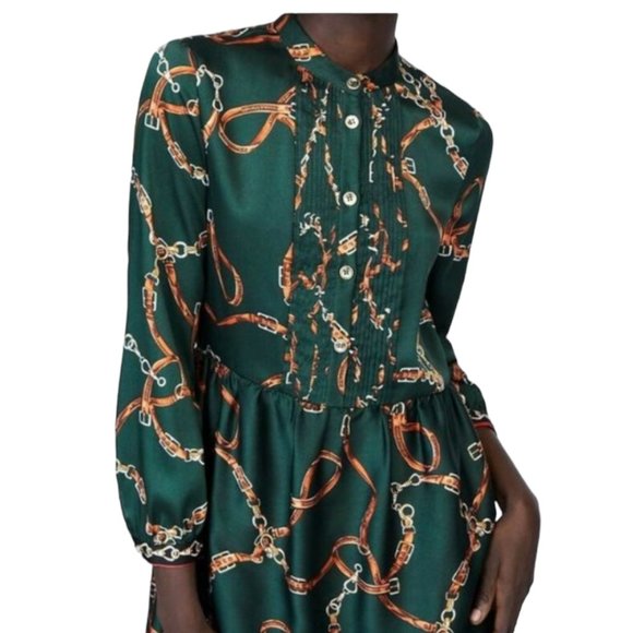 Zara Green Short Chain Print Dress Size: XS - Picture 3 of 12